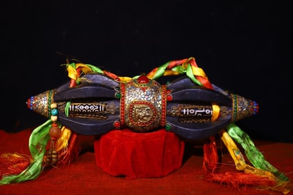 A Exquisite Meteorite Cloisonne Inlaid Gems Dzi bead Buddha statue Ornament