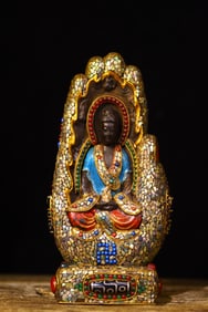 A Exquisite Meteorite Cloisonne Inlaid Gems Dzi bead Buddha statue Ornament