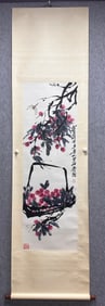 A Chinese Vertical Scroll Ink Painting of Flower and Fruit on Paper