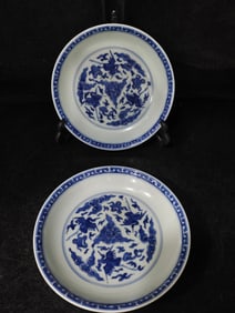 A pair of Exquisite Blue and White Crane Pattern Plate