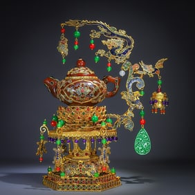 A Rare Wire inlay Technique Agate Dragon Phoenix EwerOrnament