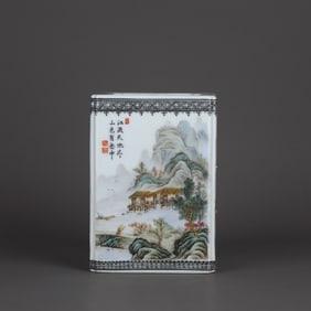 A Exquisite Famille-Rose Landscape Pattern Brush Pot