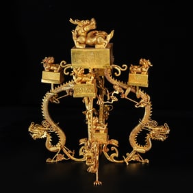 A Set of Rare Gilt Bronze Auspicious Beast Seal