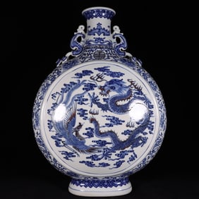 A Exquisite Blue and White Underglaze-Red Dragon and Phoenix Pattern Vase