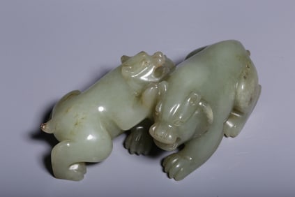 A Rare Hotan White Jade Bear Handheld