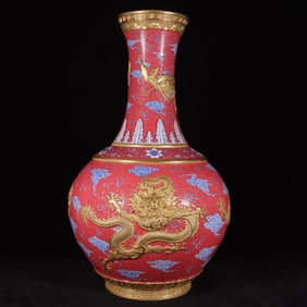 A Exquisite Blue and White Gilt Dragon and Phoenix Pattern Vase