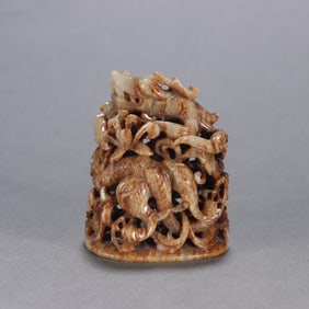 A Rare Hotan Jade Hollow-carved Dragon Pattern Censer