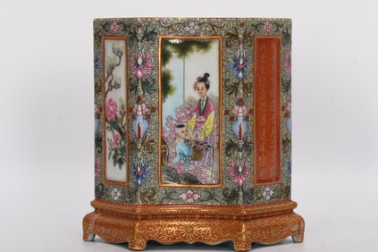 Enamel Figure Pattern Brush Pot