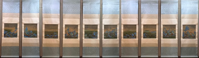 A Set of Chinese Vertical Scroll Ink Paintings of Landscapes on Paper