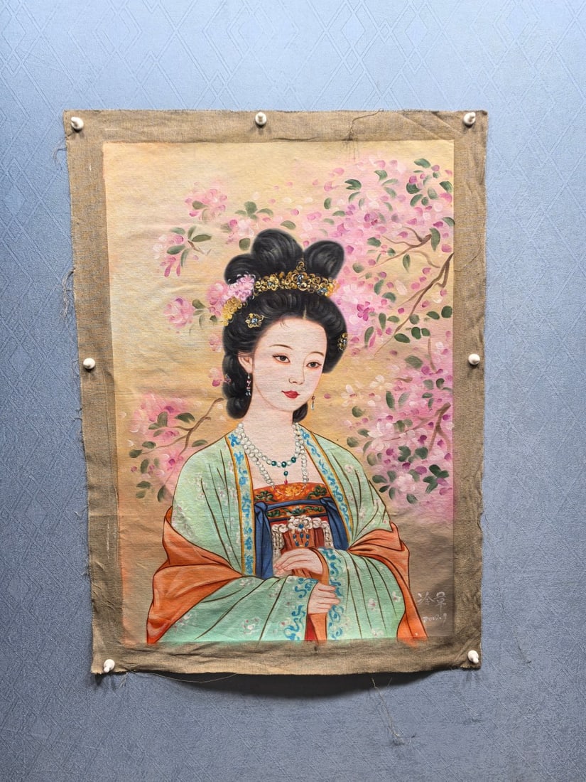 A Fabulous Chinese Oil Painting of Figure on Silk: A Fabulous Chinese Oil Painting of Figure on Silk,Modern Time of China,Leng Jun,Size:28inx39.8in 一幅精美的人物油画绢本,近஑