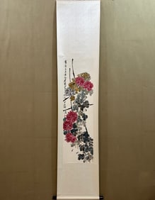 A Chinese Vertical Scroll Ink Painting of Flowers on Paper