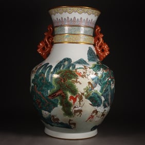 A Exquisite Famille-Rose Sika Deer Pattern Vase