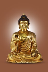 A Rare Bronze Body Gilt Sakyamuni Buddha Statue