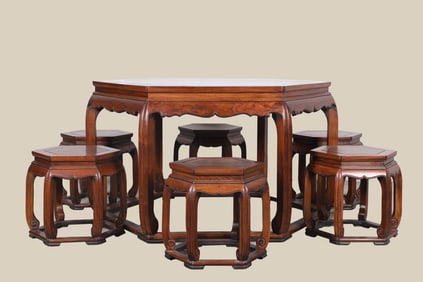 A Set of Huge Huanghuali Wood Hexagonal Table