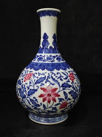 A Exquisite Blue and White Ruby Red-Glazed Lotus Pattern Vase