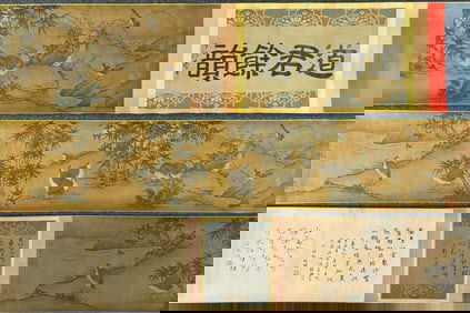 A Chinese Hand Scroll China Ink Painting of Flower and Bird on Silk