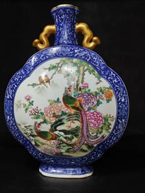 A Exquisite Blue and White Famille-Rose Phoenix Pattern Vase