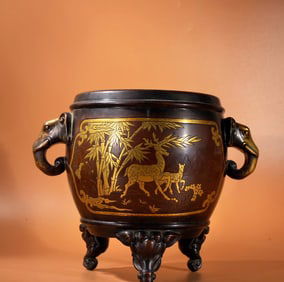 A Exquisite Red Copper Gilt Elephant-Ear Censer