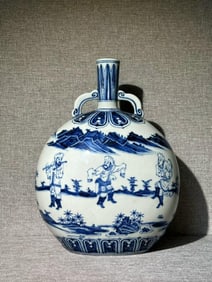 A Exquisite Blue and White Figure Pattern Double-Ears Vase