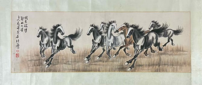 A Chinese China Ink Painting of Horse on Paper