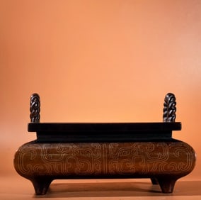 A Exquisite Red Copper Silver-Inlaid Censer