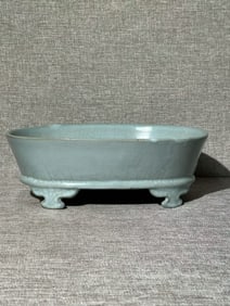 A Exquisite Ru yao Sky Blue Glazed Narcissus Basin with an Imperial Poem by Emperor Qianlong