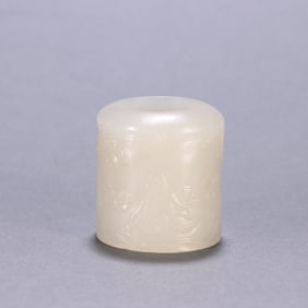 A Rare Hotan Jade Character and Story Pattern Thumb Ring