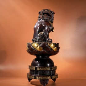 A Exquisite Red Copper Gilt Lotus Base Incense Burner