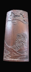 A Rare Bamboo Carving Flower Inkstone, with Poem Carved Inside
