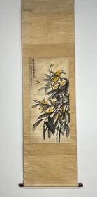 A Chinese Vertical Scroll Ink Painting of Flowers on Paper