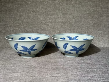 A pair of Exquisite Blue and White Flower Pattern Bowls