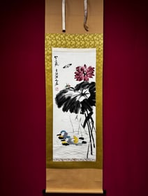 A Chinese Vertical Scroll Ink Painting of Flower and Bird on Paper