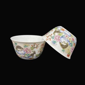 A Exquisite A pair of Famille-Rose Flower and Bird Pattern Cups