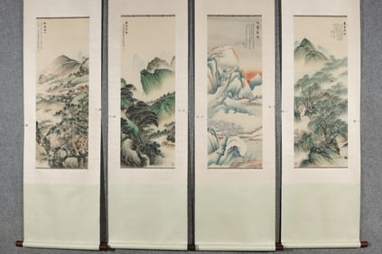 A Set of Chinese Vertical Scroll China Ink Painting of Landscape on Paper