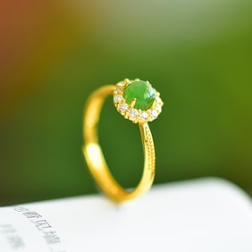 A Exquisite Silver Inlaid Jasper and Diamond Ring