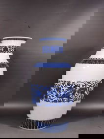 A Rare Blue and White Lotus and Dragon Pattern Vase