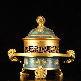 An Exquisite Cloisonne Flower Pattern Dragon-Ears Tripod Censer