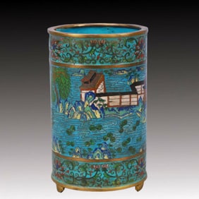 An Exquisite Cloisonne Landscape Pattern Brush Pot