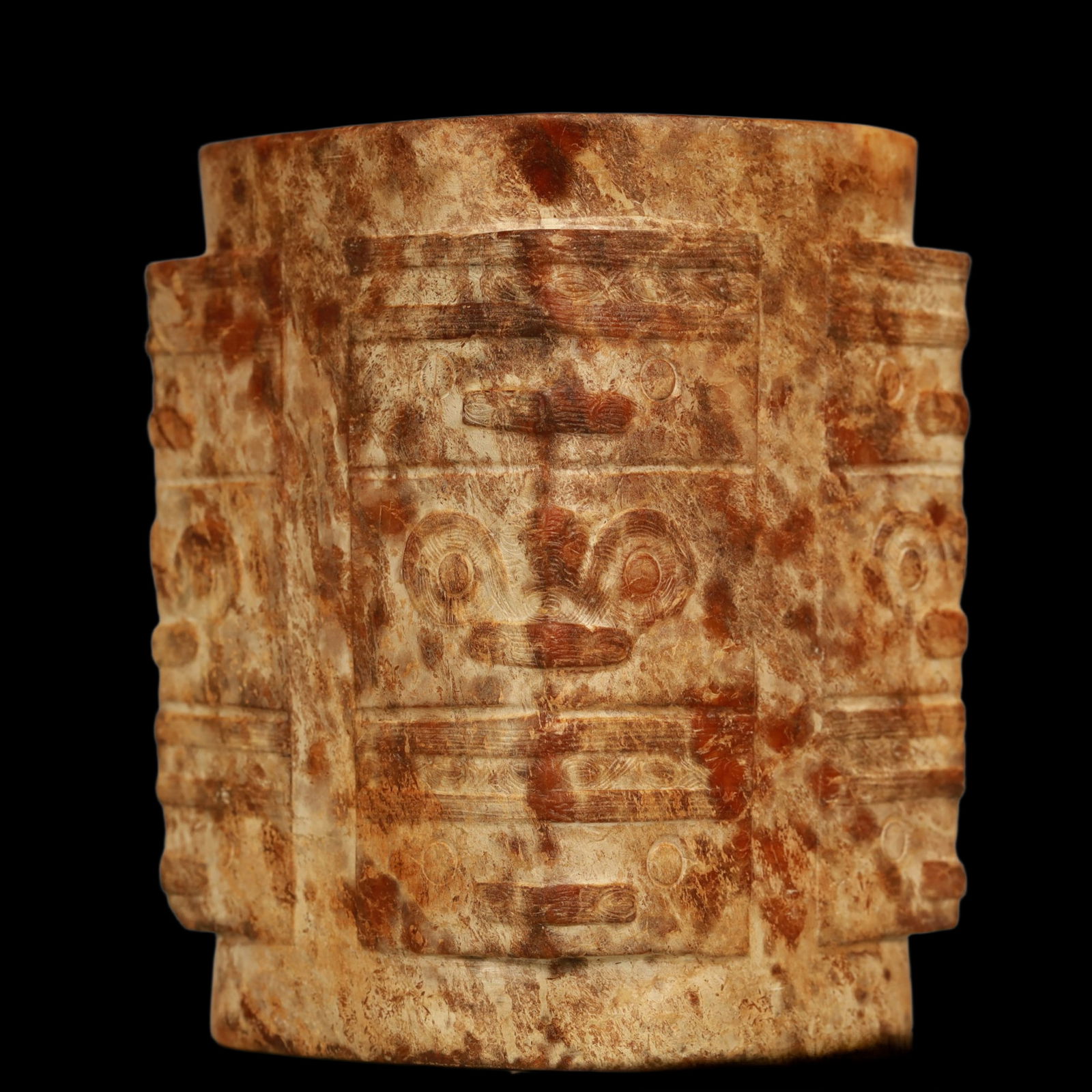 An Exquisite Gaogu Jade Beast-Face Pattern Cong (1 of 9)