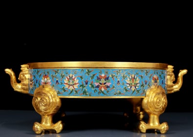 An Exquisite Cloisonne Lotus Pattern Double-Ears Censer