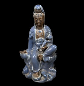 A Solemn Blue Glazed Statue of Avalokitesvara