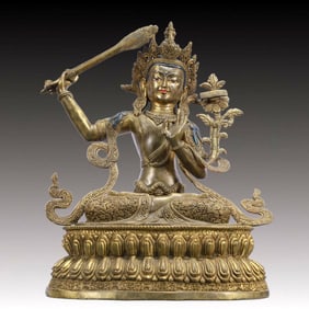 A Solemn Gilt Bronze Statue of Manjusri