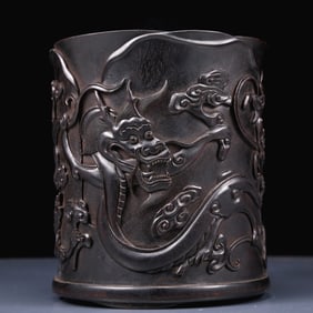 An Exquisite Zitanwood Dragon Pattern Brush Pot