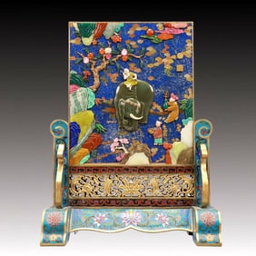 A Huge Cloisonne Inlaid Gems Figure Pattern Table Screen