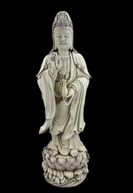 A Solemn Blance-De-Chine Statue of Avalokitesvara
