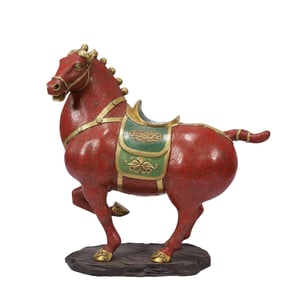 A Huge Cloisonne Lotus and Seawater Pattern Horse Ornament