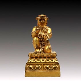 A Rare Gilt Bronze Beast Seal