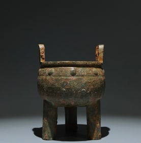 An Archaic Bronze Beast-Face Pattern Double-Ears and Tripod Censer,With Inscription