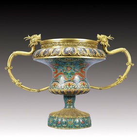 A Huge Cloisonne Lotus and Dragon Pattern Double-Ears Censer