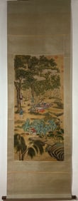 A Chinese Vertical Scroll Ink Painting of Landscape and Figure on Silk,Jin Yanbiao